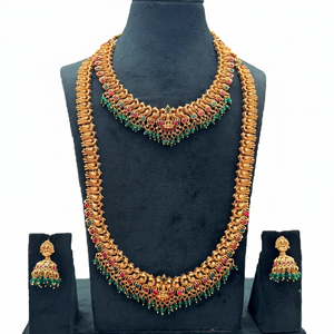 Traditional South <b>Indian</b> Temple Long Bridal Necklace Set Alloy Gold Plated Zircon Earrings Vintage Engagement Wedding - Product Image 2