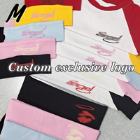 Ensemble deux pièces Milady : T-shirt court raglan color-block, pantalon évasé et bandeau – Tenue de sport décontractée et ajustée pour femme, personnalisable, idéale pour l'été
