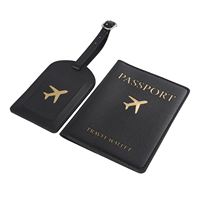 Ensemble de couverture de passeport en cuir PU avec estampage à chaud, porte-passeport et étiquette de bagage