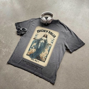 T-shirts à manches courtes pour hommes, style hip-hop vintage, logo personnalisé imprimé, respirant, col rond, 100% coton - Product Image 4