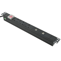 PDU en aluminium 1U de 19 pouces avec prises UK 3 voies et ports de charge USB intégrés - En stock pour armoire