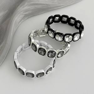 Conjunto de Pulseras Elásticas con Diseño Exagerado de Cristal y Diamantes de Imitación Cuadrados para Mujer, Joyería de Boda - Product Image 6