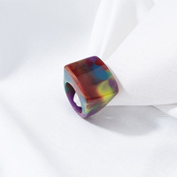 Bijoux de mode INS Léopard Arc-En-Ciel Couleur Chunky Acrylique Bague En Résine