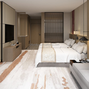 Fabricante de Muebles para Hoteles de 3 Estrellas Económicos Personalizados, Juego de Dormitorio Doble Moderno de Madera con 2 Camas Individuales, Cabecera y Mesitas de Noche - Product Image 2