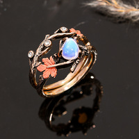 Bague Feuille d'Érable Plaqué Or 18K en Acier Inoxydable Étanche et Inaltérable, Marque Fanhua, Tendance et Élégante