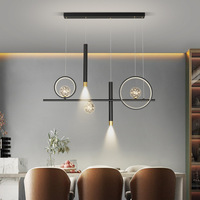 Lámpara Colgante LED Lineal Moderna de Lujo, Anillo Creativo en Negro y Dorado para Comedor, Restaurante, Apartamento, Interior