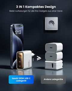 Toocki <span class=keywords><strong>100W</strong></span> <span class=keywords><strong>chargeur</strong></span> GaN de bureau 3 ports USB C station de charge rapide avec distribution d'alimentation pour la charge multi-appareils - Product Image 5