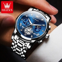 OLEVS 2856 인기 OEM 클래식 남성용 시계, 클리어 스테인리스 스틸 밴드, 3개 다이얼 크로노그래프, 정품 비즈니스 시계