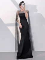 Robe de soirée islamique pour femmes avec perles et strass, manches longues, pour mariage musulman