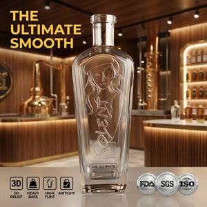 Botella de Vidrio con Relieve Solent, Diseño Único y Moderno para Damas, Botella Rectangular para Licores, Vodka, Ginebra, Venta al por Mayor de Fábrica - Product Image 1