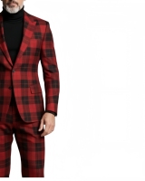 Manteau de Costume Élégant à Carreaux Rouges et Noirs pour Homme 2026 – Tenue Formelle et Décontractée de Créateur Moderne et Tendance