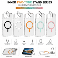 Casing Ponsel Magnetik Anti-Sidik Jari Tahan Banting Dual Warna TPU+PC dengan Penyangga Lensa Logam untuk 18/17/16/15