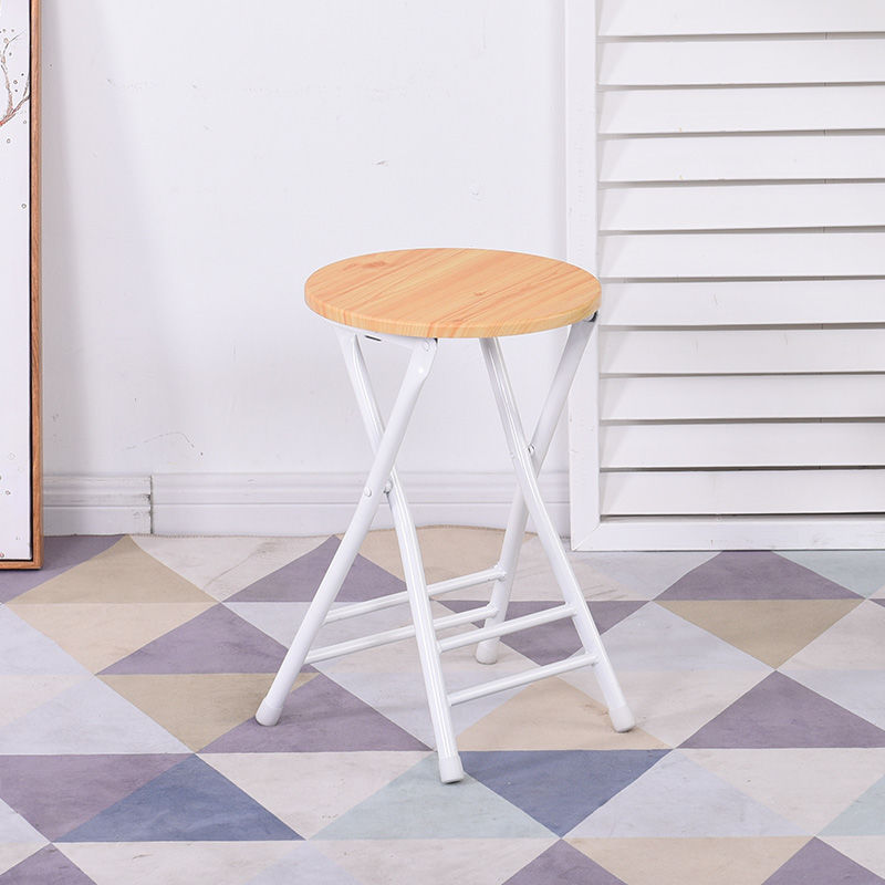 Wooden white frame, backless round stool
