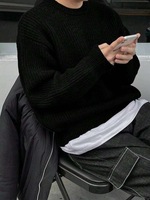 Pull en maille à col rond uni pour homme, style décontracté, idéal pour l'automne et l'hiver, coupe ample.