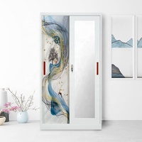 Armoire en acier avec porte coulissante, miroir et étagères pour chambre à coucher, maison, appartement