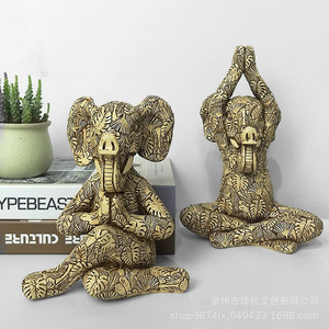 Figurine d'éléphant en résine Qi Hang Yoga, décoration artistique faite à la main pour la maison, le salon, l'entrée, le bureau, la méditation zen - Product Image 3