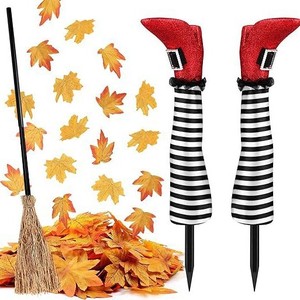 Halloween Outdoor Decorations Black White Striped <b>Leg</b> Ground <b>Witch</b> <b>Legs</b> Yard Stakes - Product Image 1