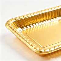 Plateau alimentaire jetable en PET doré de luxe et boîte d'emballage dorée métallique pour supermarchés haut de gamme et fermes (personnalisable)