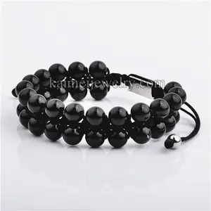 Wholesale price double layer gemstone bead stretch bracelet stainless steel clasp jewelry Rune charm fashion