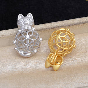925 Silver DIY Accessories Sandblasted <b>Cat</b> Pendant Empty Setting 11-13 Eyeless Beads <b>Cage</b> Jewelry Findings Components - Product Image 1