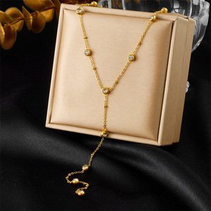 Fashionable Y Shaped Clavicle Necklace With Round Diamonds Chain Tassels For Party Zinc Alloy Jewelry - Product Image 1