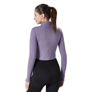 Femmes Fitness Active Clothing Zipper Yoga Crop Top Long Sport Jacket - Product Image 6