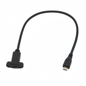 Cable de extensión Micro USB a Tipo C hembra con orificios para tornillos de montaje en panel y conector de datos - Product Image 2