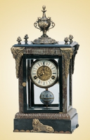 Horloge de table mécanique à pendule, style français antique, en laiton, avec 4 figurines de chérubins et portique en marbre, peinture de paysage, 15 jours, sonnerie mécanique