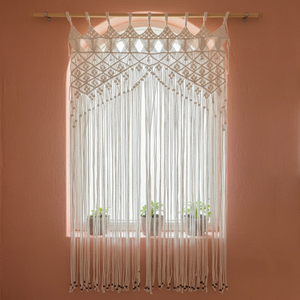 Cortina de puerta de macramé de algodón hecha a mano, colgante de pared bohemio con cuentas intrincadas, decoración del hogar, Diwali, graduación, lavable, para sala de estar - Product Image 1