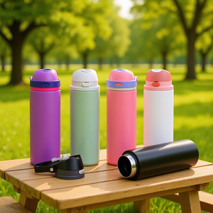 Leak-proof trẻ em chai biểu tượng tùy chỉnh 2-in-1 <span class=keywords><strong>SIP</strong></span> Chug chai với khóa an toàn push-nút chai nước với rơm và xử lý - Product Image 1