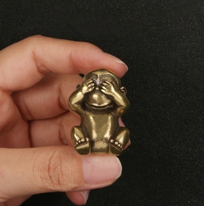 Kerajinan kuningan monyet mini king ornamen tidak mengatakan tidak mendengarkan jangan melihat patung Raja Monyet.