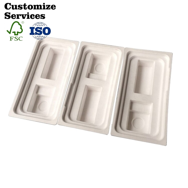 Wet press molded fiber tray white paper pulp tray mobile phone molded paper pulp packing inner tray