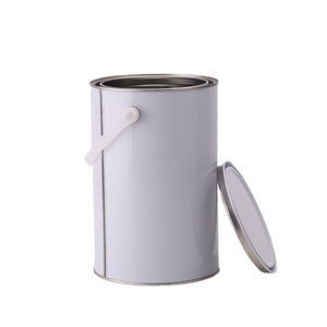 Seau métallique rond de 5 L, blanc peint, recyclable, hermétique, antirouille, pour peinture chimique, avec poignée en plastique et couvercle métallique - Product Image 1
