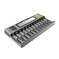 Chargeur de batterie LCD LiitoKala Lii-S12 à 12 emplacements pour Li-ion, LiFePO4, Ni-MH, Ni-Cd, 9V, 21700, 20700, 26650, 18650, 16340, 18350, RCR123, 18700