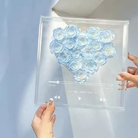 Personnalisé Nouveau Clair Acrylique Fleur coeur Boîte Carré Roses boîte saint valentin cadeau d'anniversaire fleur chambre décor préservé roses