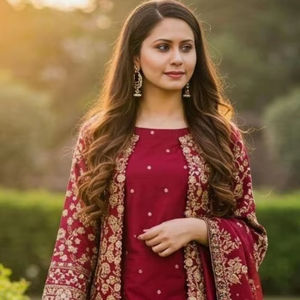 Kurta Moderna Roja de Diseñador para Mujer, Casual, Manga Larga, Cuello Redondo, Diseñador, Más Vendida, Precio al por Mayor - Product Image 1