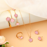 Exquisita Colección de Joyería Radiante con Dije de Trébol de Cinco Hojas de la Suerte en Aleación, Set de Joyas de Moda y Fácilmente Ajustable
