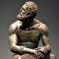 Statue grandeur nature en bronze Art déco pour extérieur Figure grecque Boxer au repos Sculpture avec moulage et impression offset à vendre