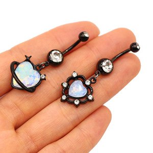 <span class=keywords><strong>Gaby</strong></span> gran oferta de acero inoxidable para mujer Sexy negro colgante corazón vientre Piercing anillo circón piedra cuerpo joyería para bodas - Product Image 5