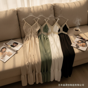 Nuovo <span class=keywords><strong>Abito</strong></span> Primaverile 100% <span class=keywords><strong>Lino</strong></span> Lunghezza al Ginocchio, Scollo a V, Stile Casual da Ufficio e Streetwear, con Spalline e Pieghe per Donne - Product Image 2