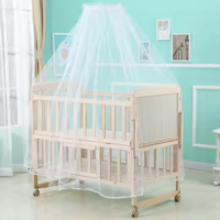 Grand Lit en Bois Massif de Pin avec Moustiquaire Meuble Bébé Produit pour Enfant Berceau Nouveau-né