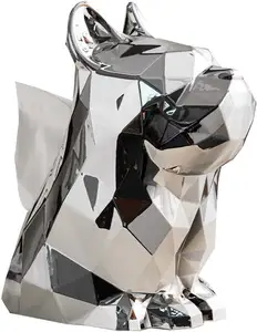 Silver Decor French Bulldog Statue Tissue Box Cover, Abstract Holder, Minimalist Dog Sculpture Ornament Home for Bathroom Living