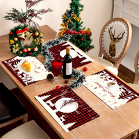 Ensemble de napperons de Noël Jo Sun, motif à carreaux en lin, style américain, résistant aux taches, isolant thermique