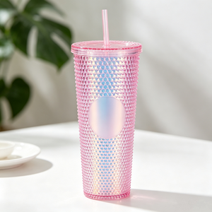 Bicchiere Termico Opaco Blu Chiaro da 22oz con Borchie, Bicchiere da Viaggio a Doppia Parete per Caff<span class=keywords><strong>è</strong></span> Freddo, Bocca Larga, Antigoccia - Product Image 1