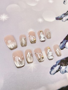 <span class=keywords><strong>Uñas</strong></span> Postizas Acrílicas Largas Hechas a Mano de Lujo para Navidad con Accesorios de Diamantes de Imitación, <span class=keywords><strong>Uñas</strong></span> a Presión de Alta Calidad con Diseño Elegante - Product Image 4