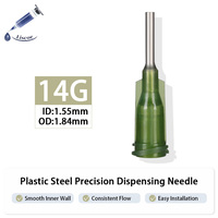 Tip Dispensing Plastik Hub Luer Lock 1/2 Inch Jarum Tumpul Stainless Steel 14 Gauge untuk Perekat Industri