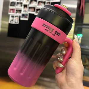 Office <b>Cup</b> Stainless Steel Vacuum Tumbler Pink Black Gradient With Lid Handgrip Modern Design Thermal Insulation 12-24 Hours - Product Image 1