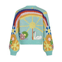 Damen Designer Loose Knitted Winter Sweater Benutzer definierte Logo Front Bestickte Patch Pullover Casual Pullover mit Rundhals ausschnitt Sweet Animal