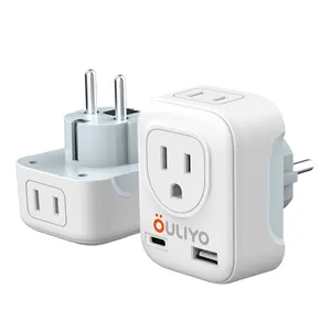 Power Adaptor with 2 USB Ports,2 US Sockets- 4 in 1 Travel Essentials European Travel Plug Adapter US to Europe International