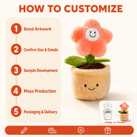 Jouet en peluche en forme de fleur en pot avec visage souriant et feuilles vertes, décoration en corail doux rembourré